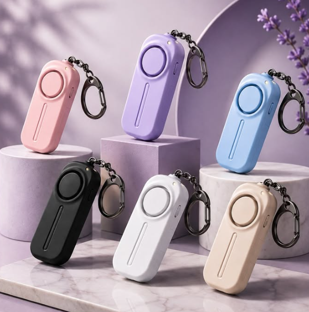KIGU kişisel güvenlik alarmı - pembe, mor, mavi, siyah, beyaz ve bej renk seçenekleri